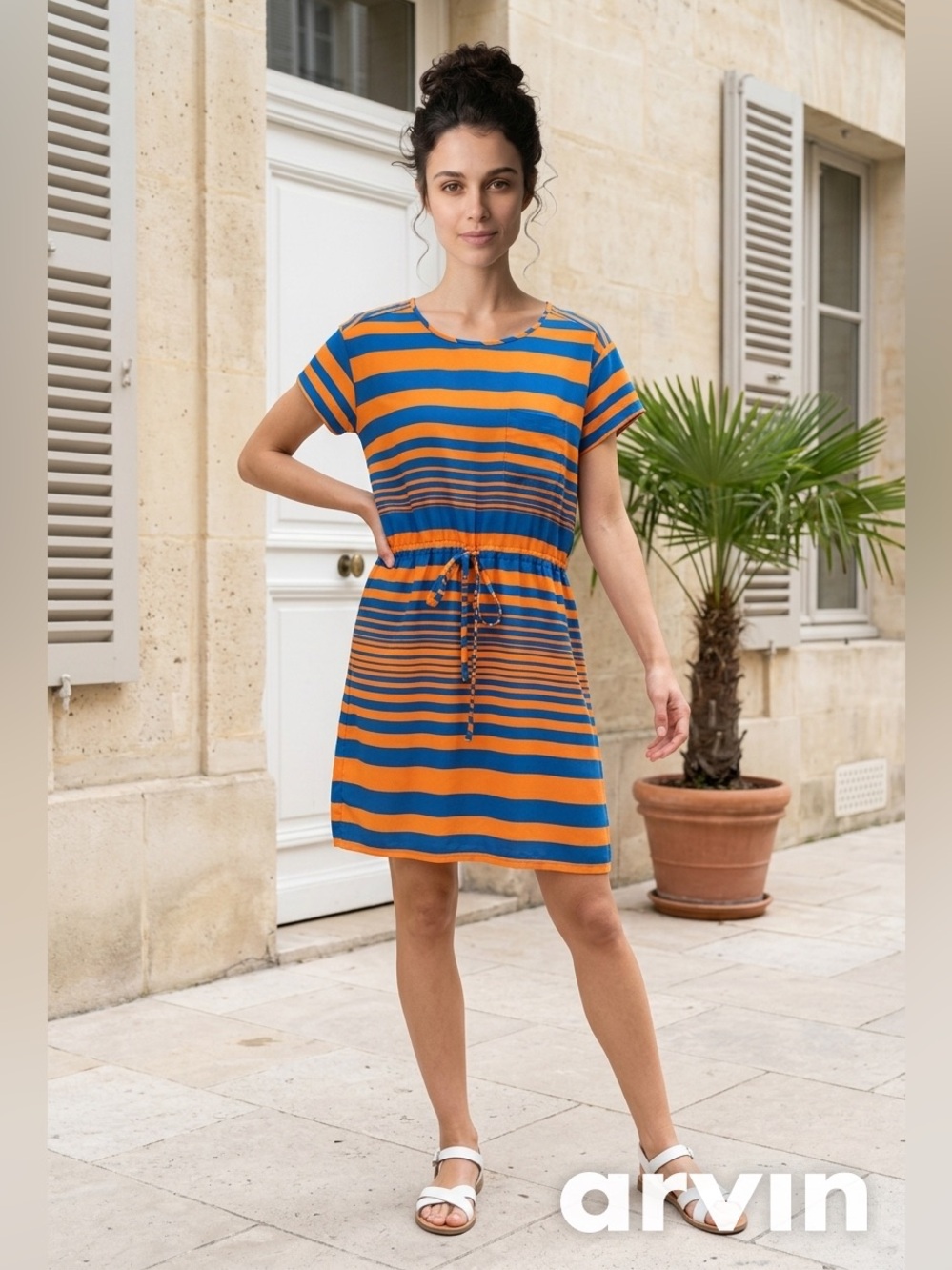 GAP Orange & Blue Striped Drawstring Dress